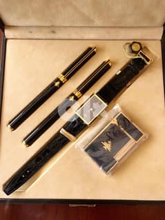 S. T. Dupont Gold-plated Watch/Lighter/Pens Collectors Set 0