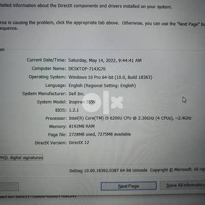 Dell Inspiron 5559,i5 6th GEN Ram:8 GB+Storage:256 SSD Touch Screen 4